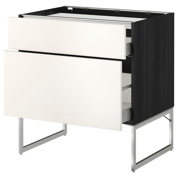 Напольный шкаф, 2 фронтальных панели, 3 ящика МЕТОД / МАКСИМЕРА, черный, Веддинге белый - схема-чертеж с размерами
