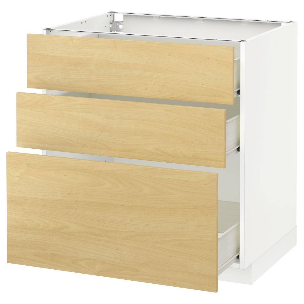 Напольный шкаф с 3 ящиками МЕТОД / ФОРВАРА, белый, Тингсрид береза - схема-чертеж с размерами