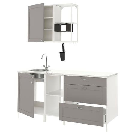 Кухня, белый, серый каркас, 183x63.5x222 см IKEA BEGIVENHET БЕГИВЕНХЕТ 793.374.19