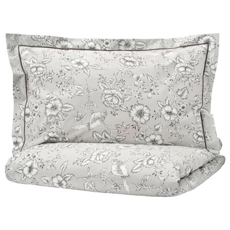 Пододеяльник и 1 наволочка, светло-серый, белый 150x200/50x70 см IKEA PRAKTBRÄCKA ПРАКТБРЭККА 904.497.12