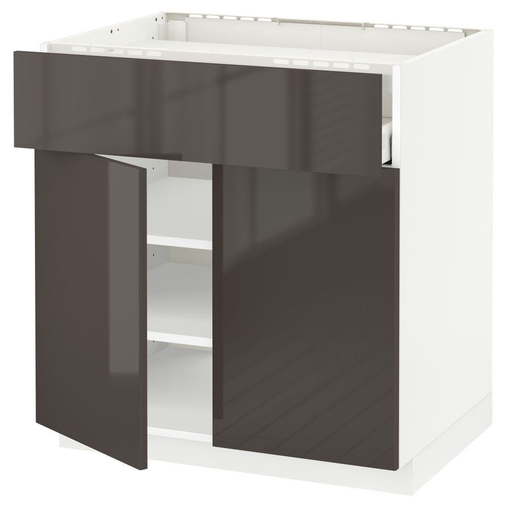 Напольный шкаф для варочной панели, ящик, полка, 2 дверцы МЕТОД / МАКСИМЕРА, белый, Рингульт серый - схема-чертеж с размерами