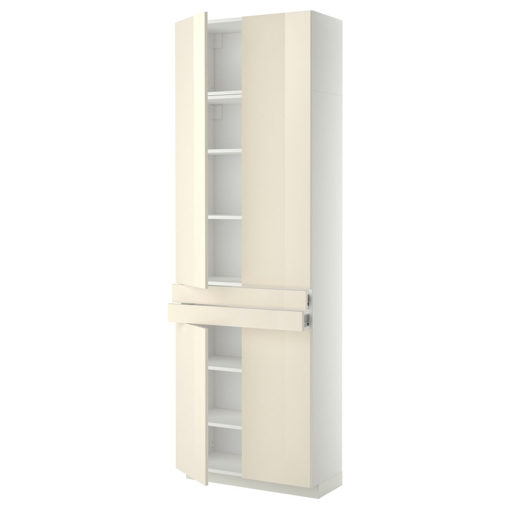 Высокий шкаф + полки, 2 ящика, 4 дверцы МЕТОД / ФОРВАРА, белый, Рингульт кремовый (80x37x240 см) - фото 1