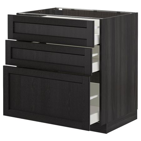 Напольный шкаф с 3 ящиками, черный/Лерхюттан черная морилка 80x60 см IKEA МЕТОД / МАКСИМЕРА 192.613.23