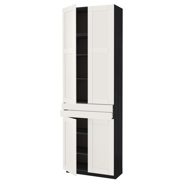 Высокий шкаф + полки, 2 ящика, 4 дверцы МЕТОД / МАКСИМЕРА, черный, Сэведаль белый (80x37x240 см) - схема-чертеж с размерами