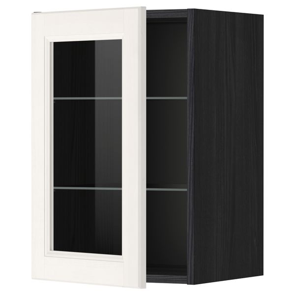 Навесной шкаф с полками, стекляными дверцы МЕТОД, черный, Лаксарби белый - схема-чертеж с размерами