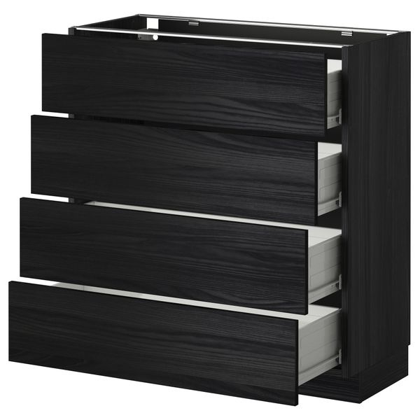 Напольный шкаф 4 фронтальных панели, 4 ящика МЕТОД / ФОРВАРА, черный, Тингсрид черный - схема-чертеж с размерами