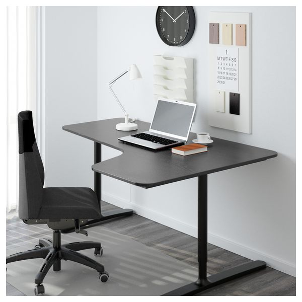 Угловой письменный стол правосторонний БЕКАНТ, черно-коричневый, черный (160x110 см) - фото 2