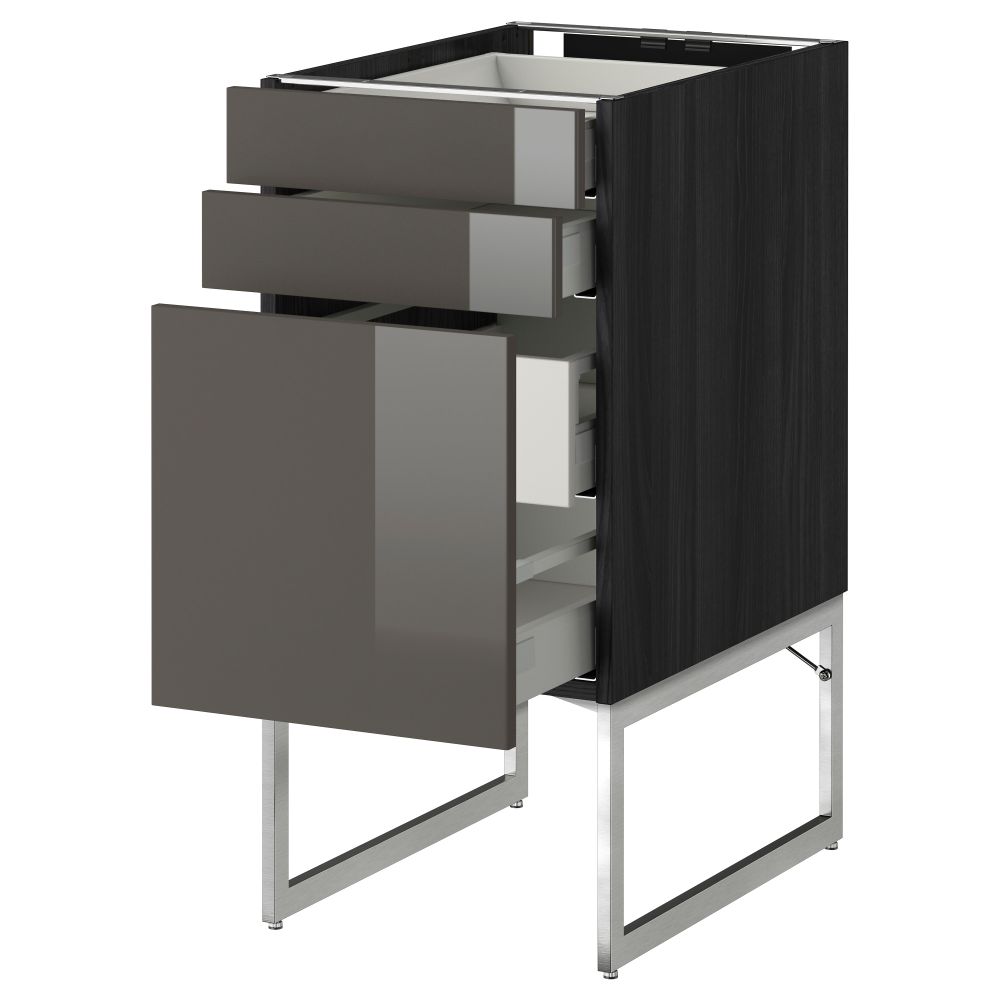 Напольный шкаф 3 фронтальных панели, 2 нижних, 2 средних ящика МЕТОД / МАКСИМЕРА, черный, Рингульт серый - схема-чертеж с размерами