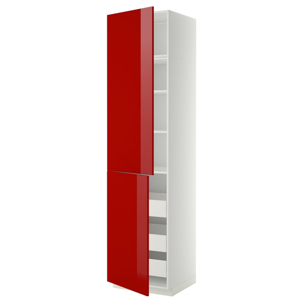 Высокий шкаф + полки, 3 ящика, 2 дверцы МЕТОД / ФОРВАРА, белый, Рингульт красный - схема-чертеж с размерами
