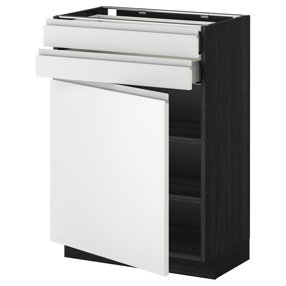 Напольный шкаф с дверцей, 2 ящиками МЕТОД / МАКСИМЕРА, черный, Нодста белый - схема-чертеж с размерами