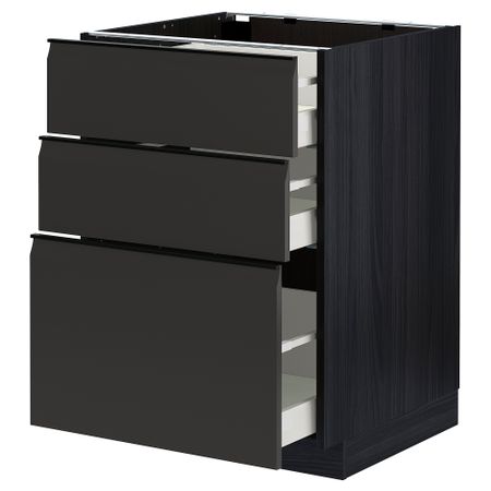 Напольный шкаф с 3 ящиками, черный, Upplöv матовый антрацит, 60x60 см IKEA METOD МЕТОД, MAXIMERA МАКСИМЕРА 294.955.43