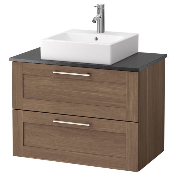 Шк п-раковину/столешн45x45/раковина ГОДМОРГОН/АЛДЕРН / ТОРНВИКЕН, под грецкий орех, черный (82x49x72 см) - фото 1