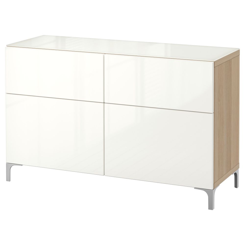 Комбинация для хранения с ящиками БЕСТО, под беленый дуб, Сельсвикен глянцевый/белый (120x40x74 см) - фото 1