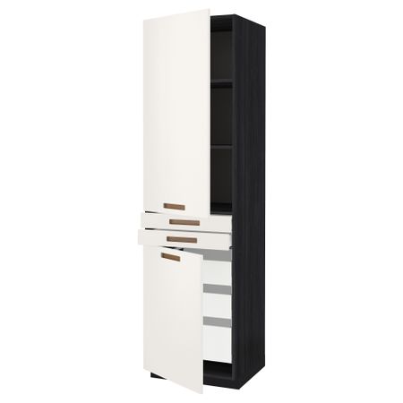 Высокий шкаф + полки, 5 ящиков, 2 дверцы, 2 фронтальных МЕТОД / МАКСИМЕРА, черный, Мэрста белый