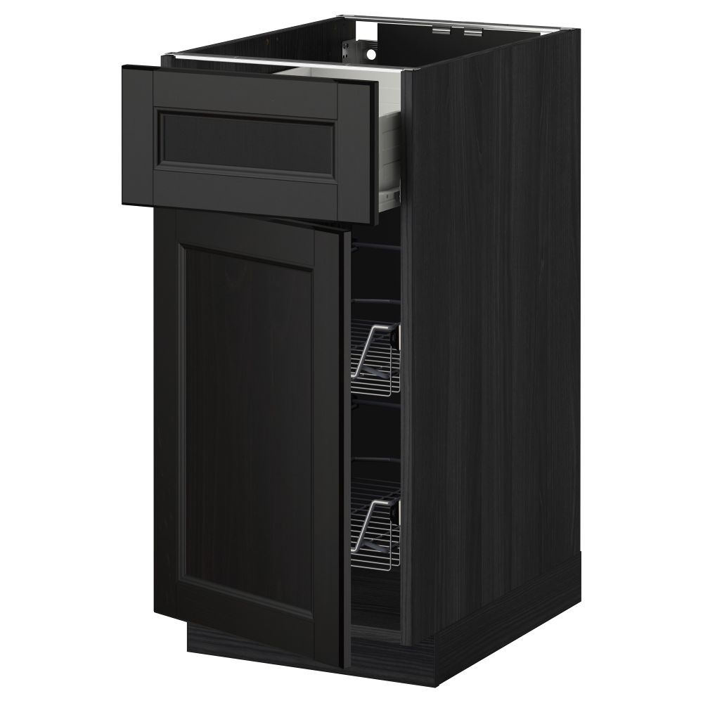 Напольный шкаф с проволочной корзиной, ящиком, дверью МЕТОД / ФОРВАРА, черный, Лаксарби черно-коричневый - схема-чертеж с размерами