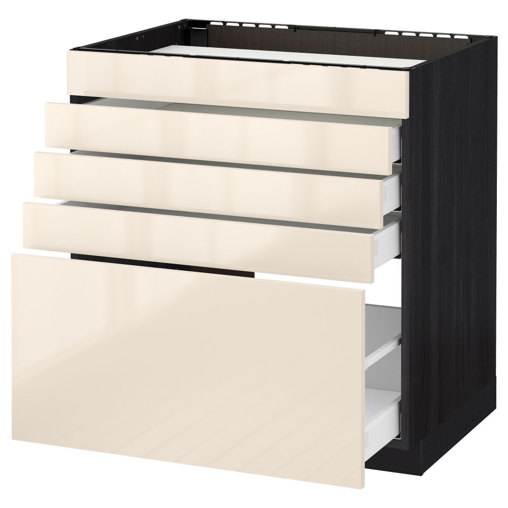 Напольный шкаф для варочной панели, 5 фасадов, 4 ящиков МЕТОД / МАКСИМЕРА, черный, Рингульт кремовый - схема-чертеж с размерами