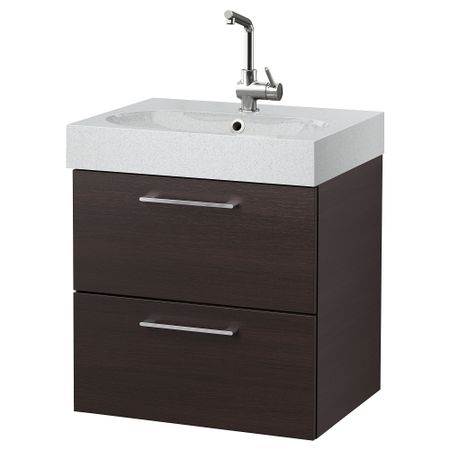 Шкаф для раковины с 2 ящиками ГОДМОРГОН / БРОВИКЕН, черно-коричневый, светло-серый (60x49x68 см)