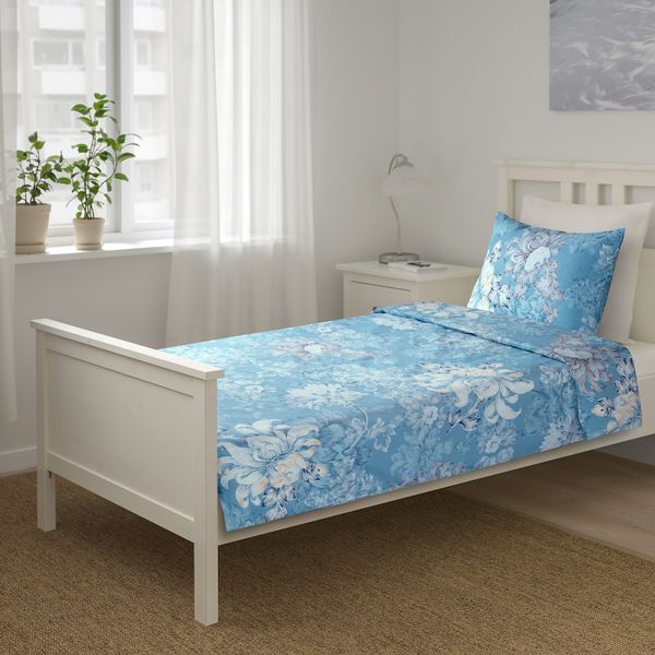 Пододеяльник и 1 наволочка, цветок/синий 150x200/50x70 см IKEA FÅBLOMMIG ФОБЛОММИГ 504.992.09 - фото 3