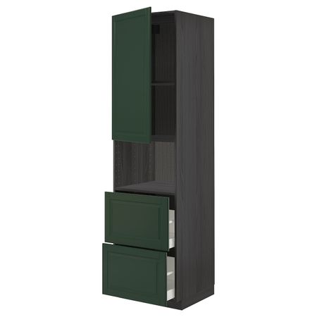 Высокий шкаф для СВЧ/дверца/2ящика, черный/Будбин темно-зеленый 60x60x220 см IKEA МЕТОД / МАКСИМЕРА 893.135.35
