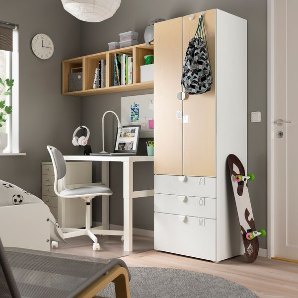 Гардероб, 60x42x181 см, белый, береза с 3 ящиками IKEA PLATSA ПЛАТСАA ПЛАТСА, SMÅSTAD СМОСТАД 994.262.64 - фото 4