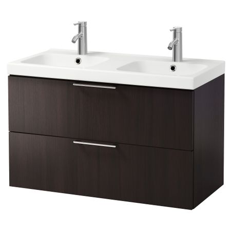 Шкаф для раковины с 2 ящиками ГОДМОРГОН / ОДЕНСВИК, черно-коричневый (100x49x64 см)