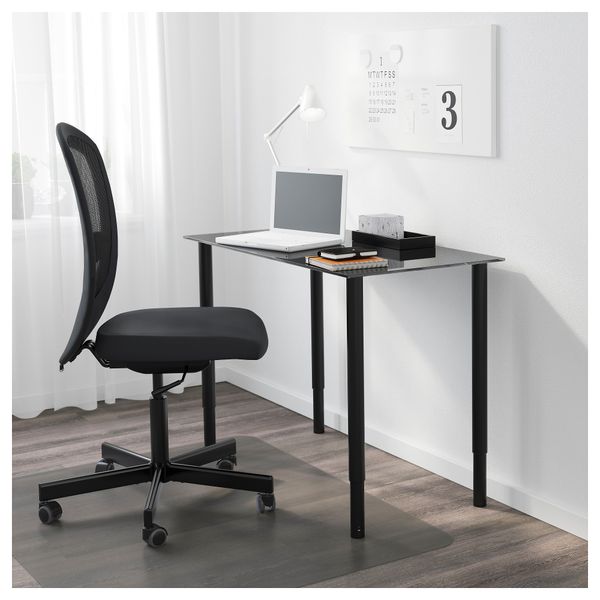 Стол ГЛАСХОЛЬМ / ОЛОВ, стекло черный, черный (99x52 см) - схема-чертеж с размерами