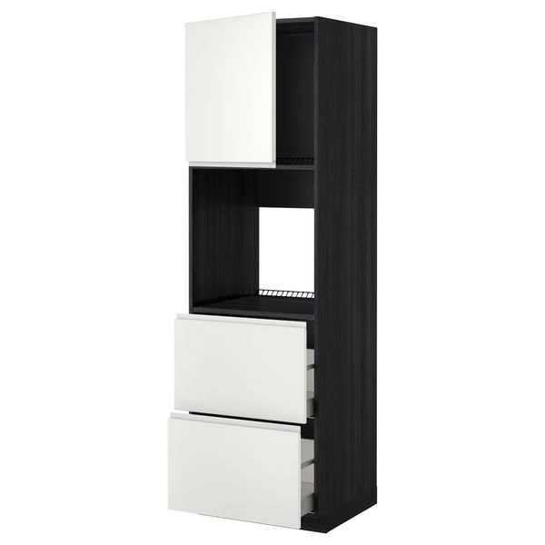 Высокий шкаф для духовки + дверца, 2 форнтальных, 2 высоких ящик МЕТОД / МАКСИМЕРА, черный, Нодста белый - фото 1
