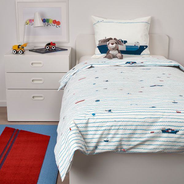 Пододеяльник и наволочка, орнамент «волны/корабли»/синий 150x200/50x70 см IKEA UPPTÅG УППТОГ 404.402.95 - фото 3