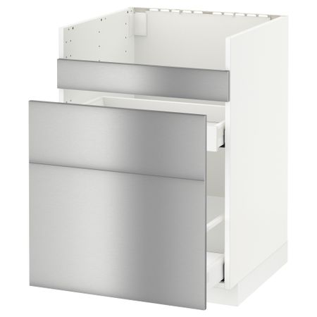 Напольный шкаф под мойку ДУМШЁ, 3 фасада, 2 ящика МЕТОД / МАКСИМЕРА, белый, Гревста нержавеющ сталь