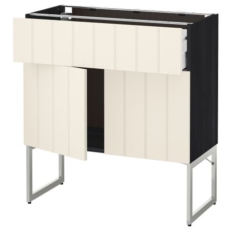 Напольный шкаф, полки, ящик, 2 двери МЕТОД / МАКСИМЕРА, черный, Хитарп белый с оттенком