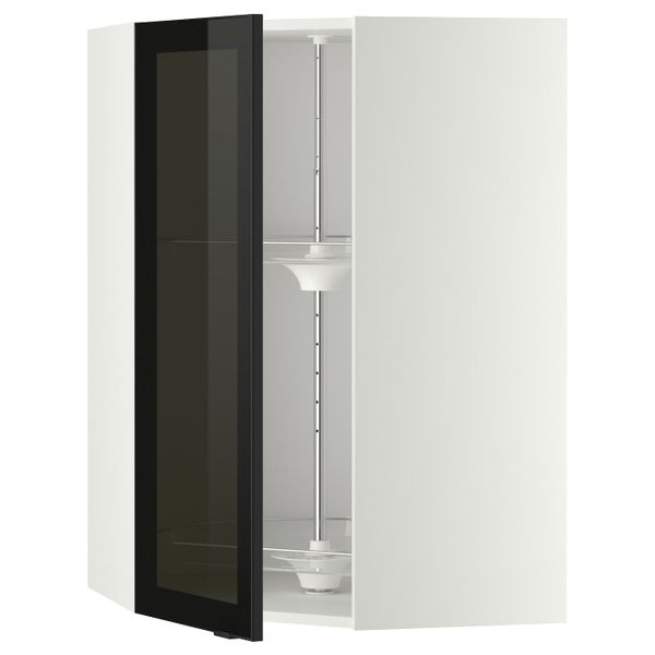 Угловой навесной шкаф с вращающейся секция, стеклянная дв, белый/Ютис дымчатое стекло 68x100 см IKEA METOD МЕТОД 493.305.94 - фото 1