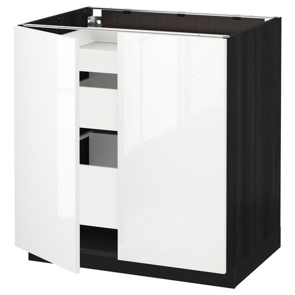 Напольный шкаф с 2 дверцами, 3 ящиками МЕТОД / МАКСИМЕРА, черный, Рингульт белый (80x60 см) - схема-чертеж с размерами