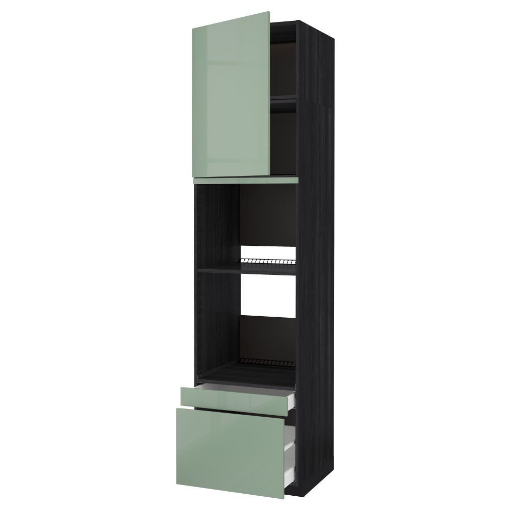 Высокий шкаф для духовки комбинированный, духовка + дверца, 2 ящика МЕТОД / МАКСИМЕРА, черный, Калларп светло-зеленый - схема-чертеж с размерами