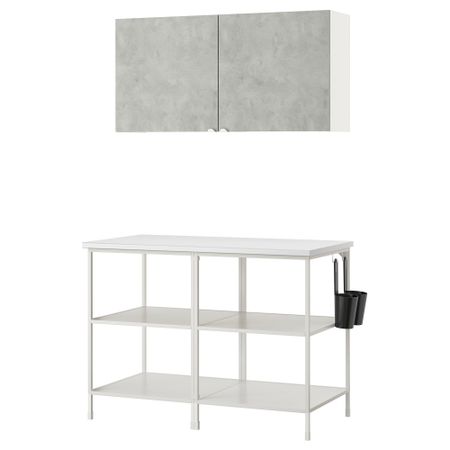 Комбинация для хранения, 123x63.5x207 см, белый, под бетон IKEA BEGIVENHET БЕГИВЕНХЕТ 093.315.62