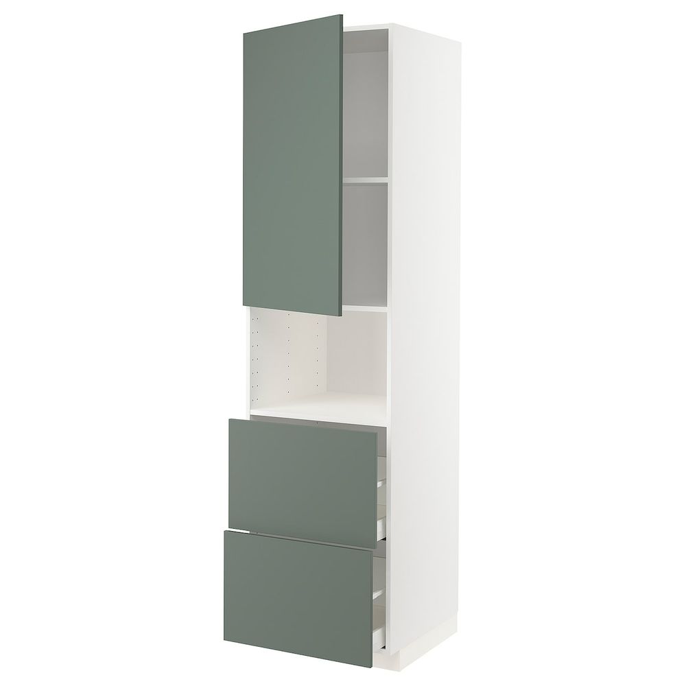 Высокий шкаф для СВЧ/дверца/2ящика, белый/Бодарп серо-зеленый 60x60x220 см IKEA METOD МЕТОД / MAXIMERA МАКСИМЕРА 393.172.58 - фото 1