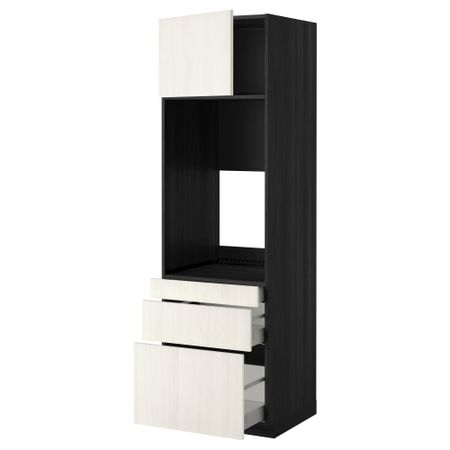 Высокий шкаф для двойной духовки, 3 ящика, дверца МЕТОД / МАКСИМЕРА, черный, Росдаль белый