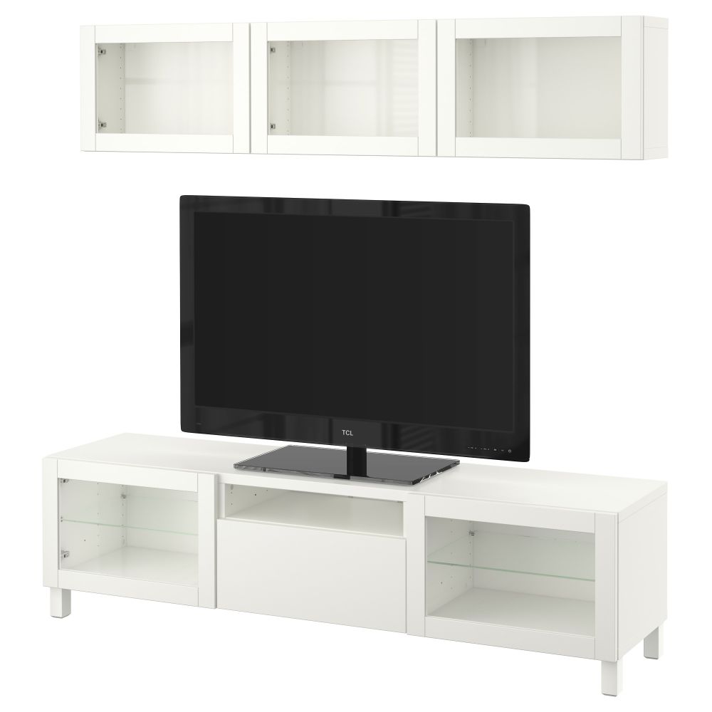 Шкаф для ТВ, комбинированный, стекляные дверцы БЕСТО, Лаппвикен, Синдвик белый прозрачное стекло (180x20/40x166 см) - фото 1