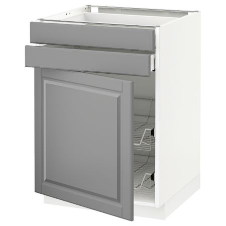 Напольный шкаф, дверца, 2 ящика, проволочных корзин МЕТОД / МАКСИМЕРА, белый, Будбин серый