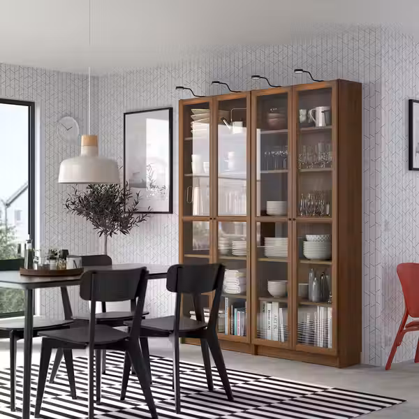 BILLY / OXBERG Стеллаж комбинация/стекл дверцы - коричневый под грецкий орех 160x202 см - фото 4