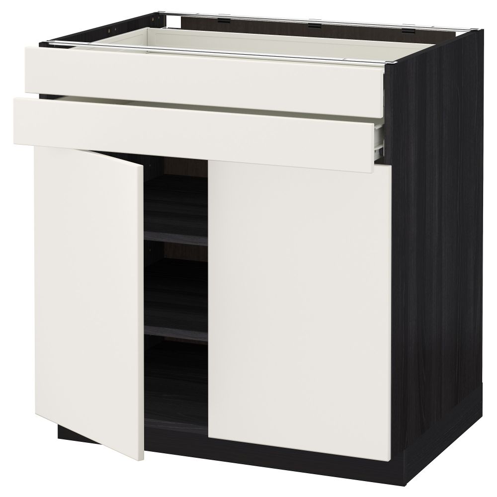 Напольный шкаф, 2 дверцы, 2 ящика МЕТОД / ФОРВАРА, черный, Веддинге белый (80x60 см) - схема-чертеж с размерами