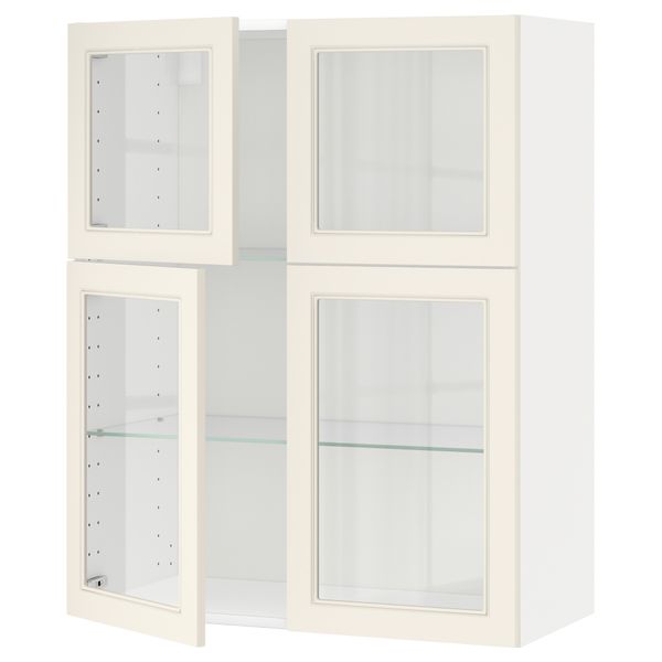 Навесной шкаф с полками, 4 стекло дверцы МЕТОД, белый, Хитарп белый с оттенком (80x100 см) - схема-чертеж с размерами