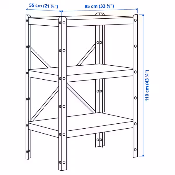 BROR Стеллаж - чёрный 234x55x110 см - схема-чертеж с размерами