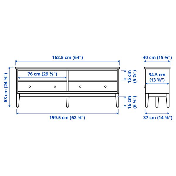 Шкаф для ТВ, комбинация, темно-коричневый, морилка, 325x40x211 см IKEA IDANÄS ИДАНЭС 394.373.31 - схема-чертеж с размерами