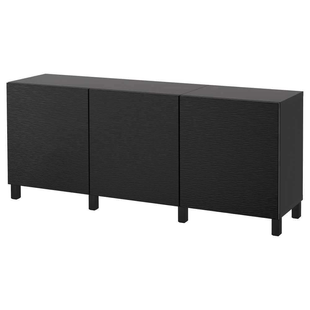 Комбинация для хранения с дверцами БЕСТО, черно-коричневый, Лаксвикен черный (180x40x74 см) - фото 1