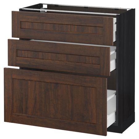 Напольный шкаф с 3 ящиками, черный/Эдсерум коричневый 80x37 см IKEA МЕТОД / МАКСИМЕРА 692.367.03