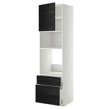 Высокий шкаф для духовки/СВЧ дверца, 2 ящика МЕТОД / МАКСИМЕРА, белый, Тингсрид черный