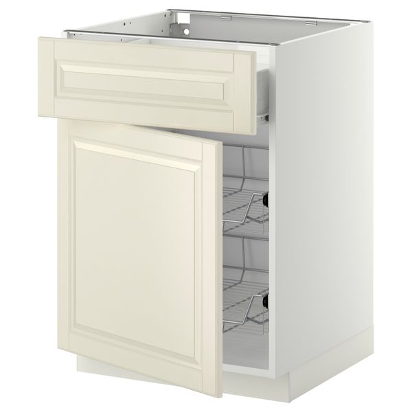 Напольный шкаф с проволочной корзиной, ящиком, дверью МЕТОД / ФОРВАРА, белый, Будбин белый с оттенком - схема-чертеж с размерами