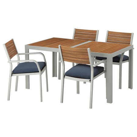 Стол + 4 кресла, для/сада, светло-коричневый/ФРЁСЁН/ДУВХОЛЬМЕН синий 156x90 см IKEA ШЭЛЛАНД 092.657.36