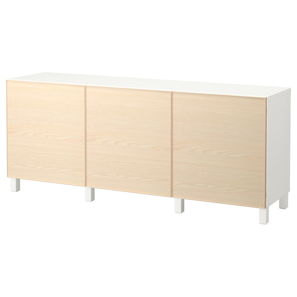 Комбинация для хранения с дверцами БЕСТО, белый, Инвикен ясеневый шпон (180x40x74 см) - фото 1