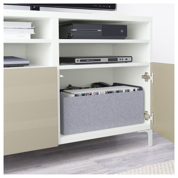 Тумба под ТВ, с дверцами БЕСТО, белый, Сельсвикен глянцевый/бежевый (120x40x74 см) - фото 3